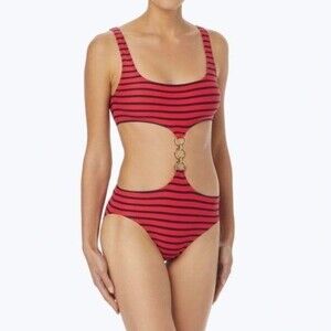 Michael Kors Nautical Stripe Cut Out Chain Accent Monoki Red/Navy Size 10